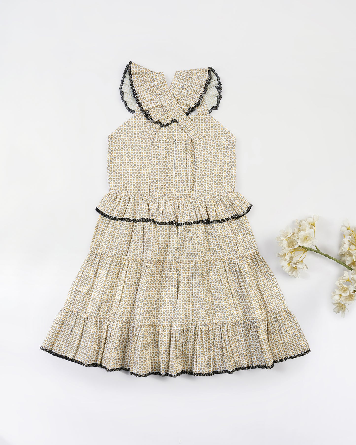 Girls Cross Back Ruffled Waist Midi Dress