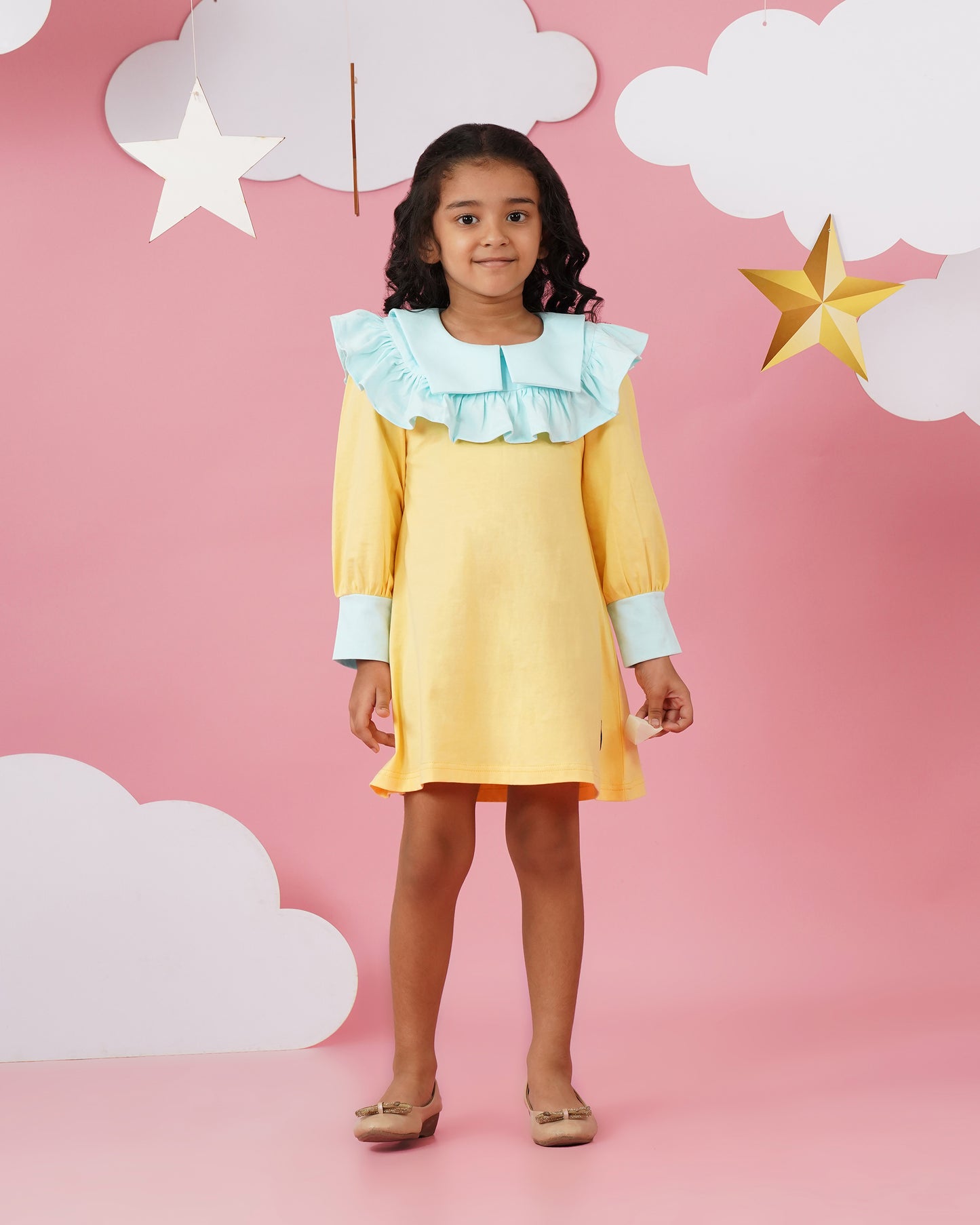 Girls frill collar long sleeved dress