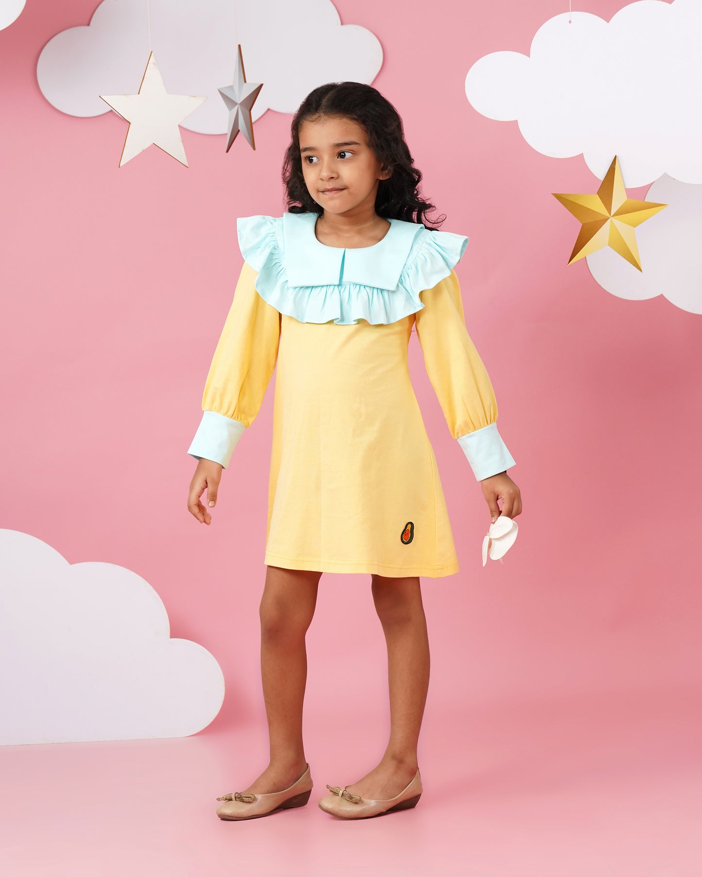 Girls frill collar long sleeved dress