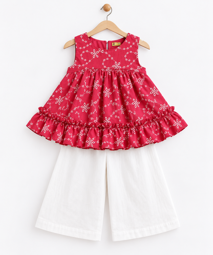 Cuddles & Ruffles Crimson Kurta Set