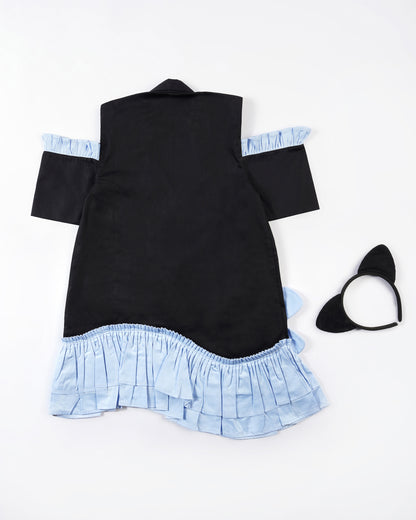 Girls Shoulder Contrast Flower Dress