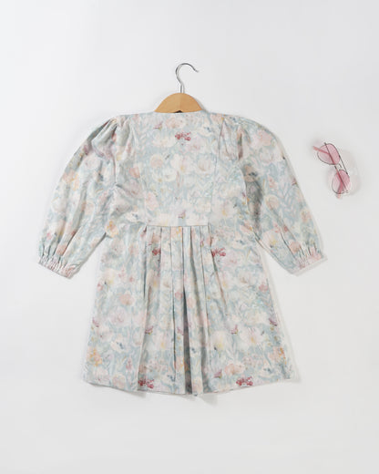 Girls Floral Curly Collar Knot dress