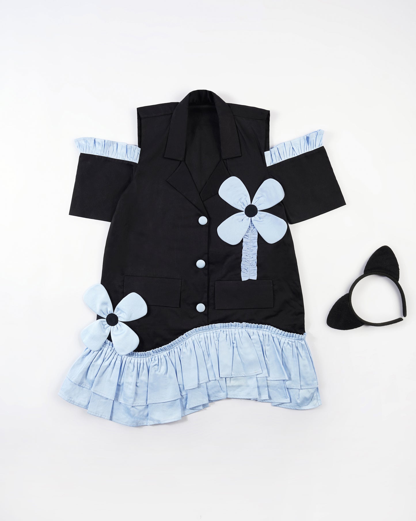 Girls Shoulder Contrast Flower Dress