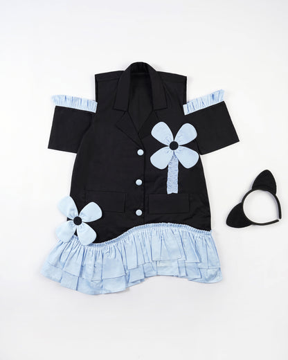 Girls Shoulder Contrast Flower Dress