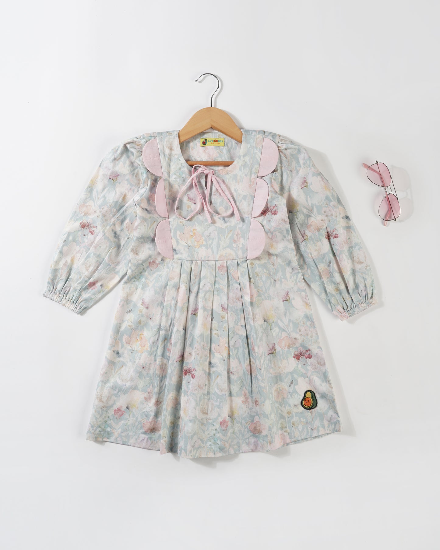 Girls Floral Curly Collar Knot dress