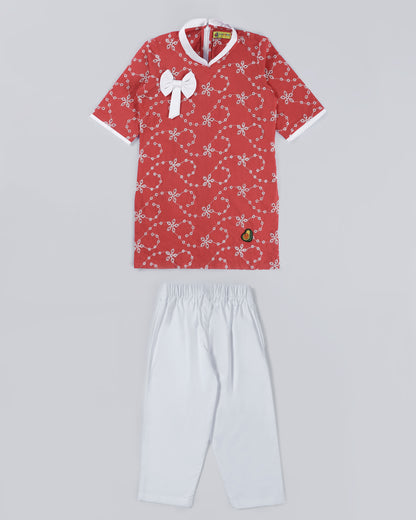 Bows & Cuddles Crimson Kurta Set