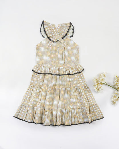 Girls Cross Back Ruffled Waist Midi Dress