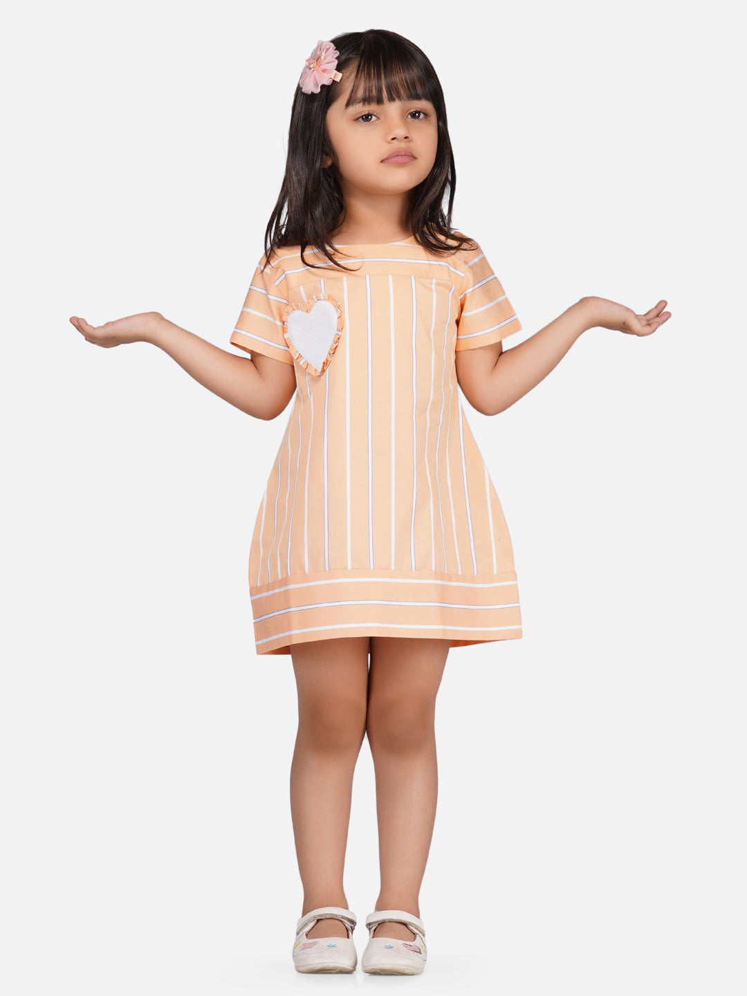 Girls white heart striped dress