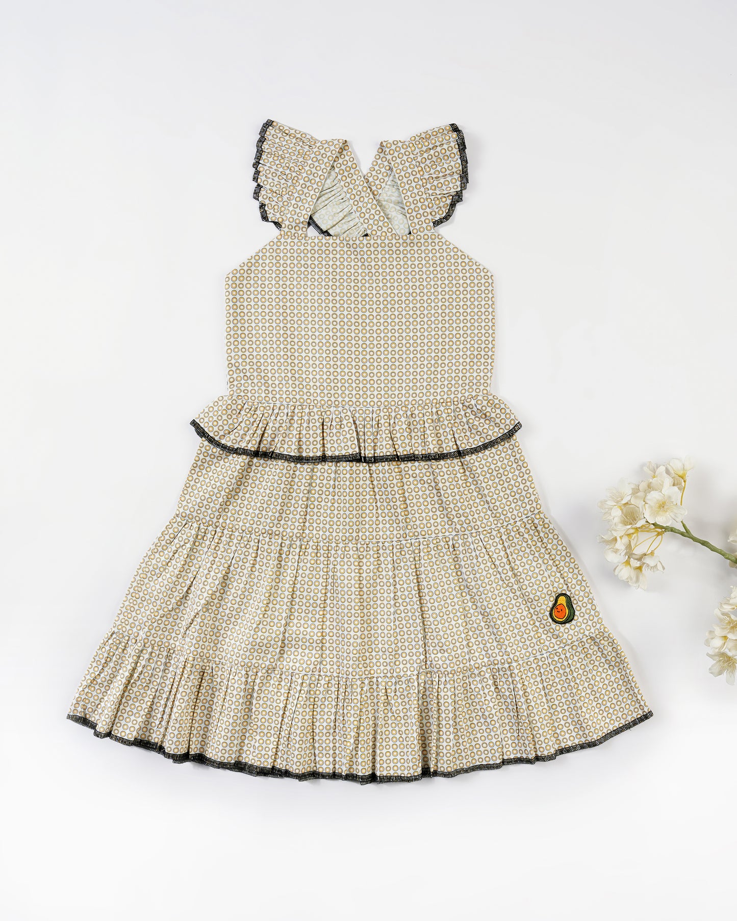 Girls Cross Back Ruffled Waist Midi Dress