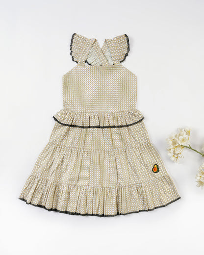 Girls Cross Back Ruffled Waist Midi Dress