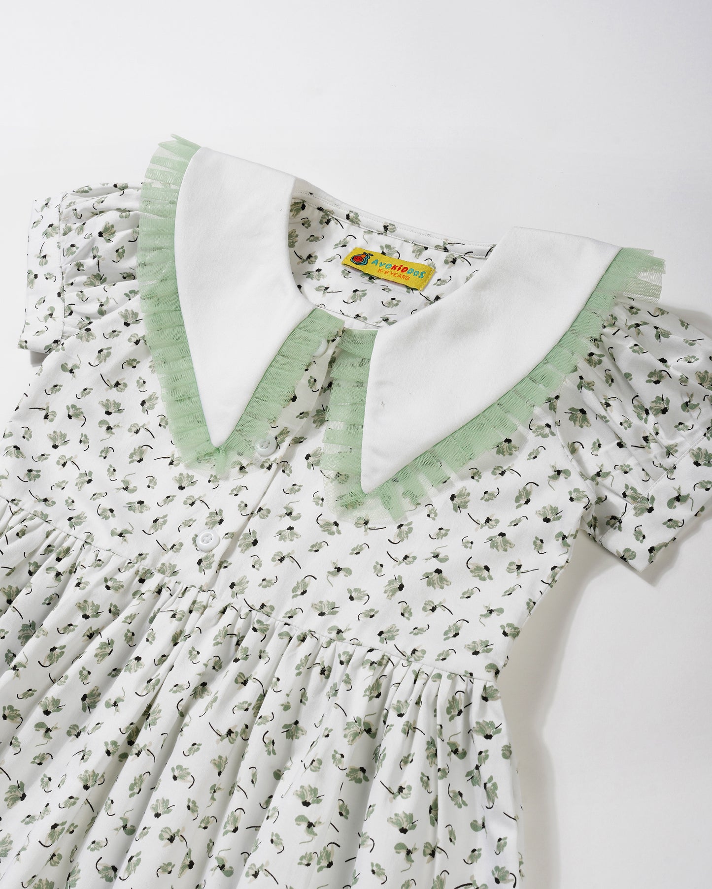 Girls lace collar short sleeve floral dress