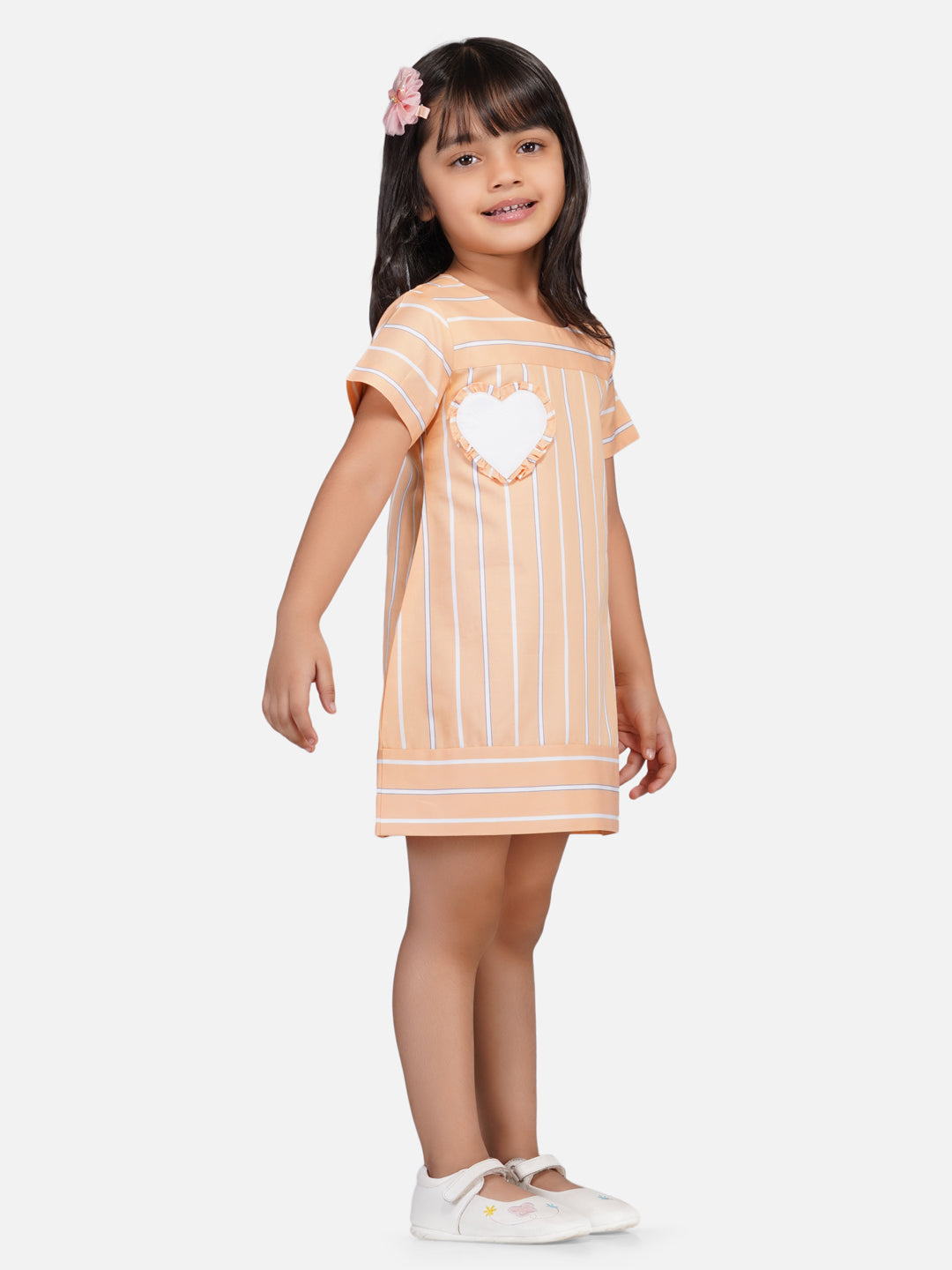 Girls white heart striped dress