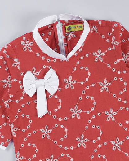 Bows & Cuddles Crimson Kurta Set