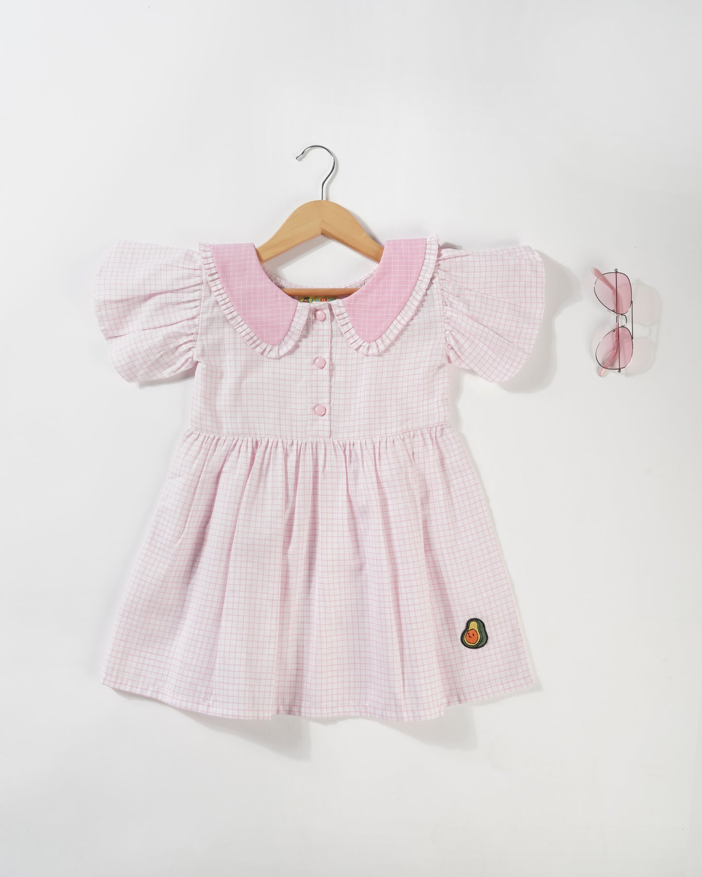 Girls Cute Pink Collar Puff sleeved dress