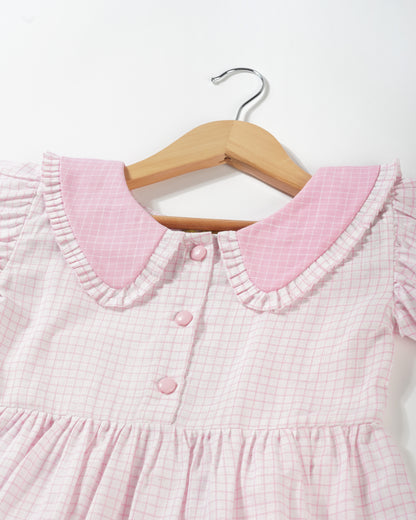 Girls Cute Pink Collar Puff sleeved dress