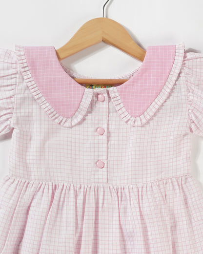 Girls Cute Pink Collar Puff sleeved dress