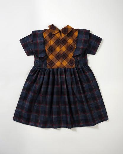 Girls contrast front checkered dress