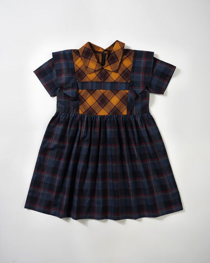 Girls contrast front checkered dress