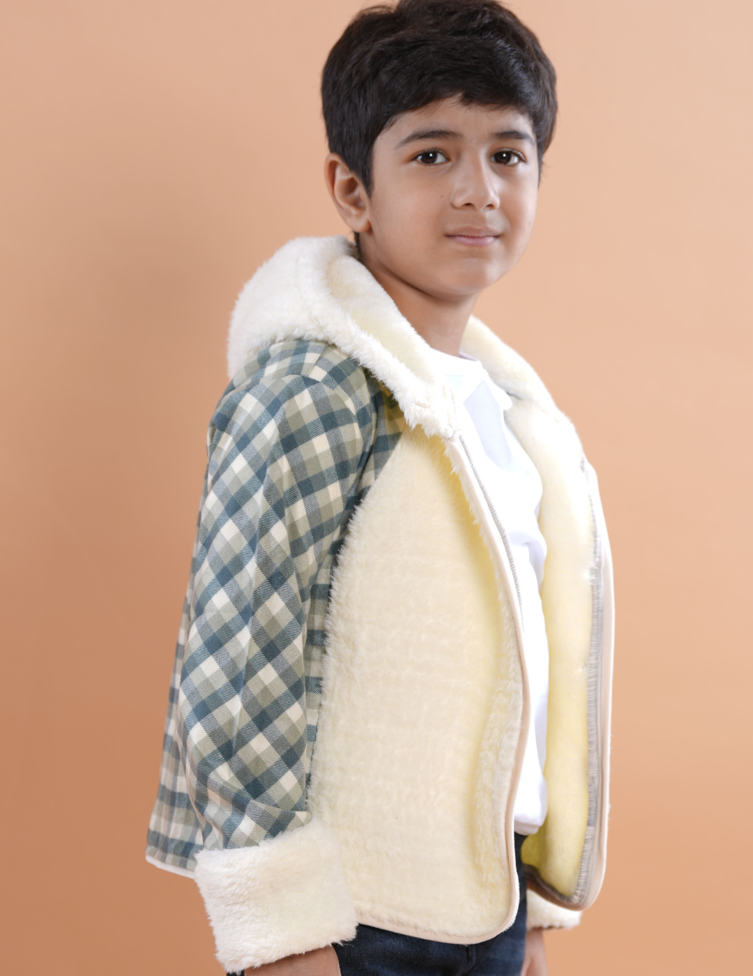 Unisex Contrast Furry Hooded Winter Jacket