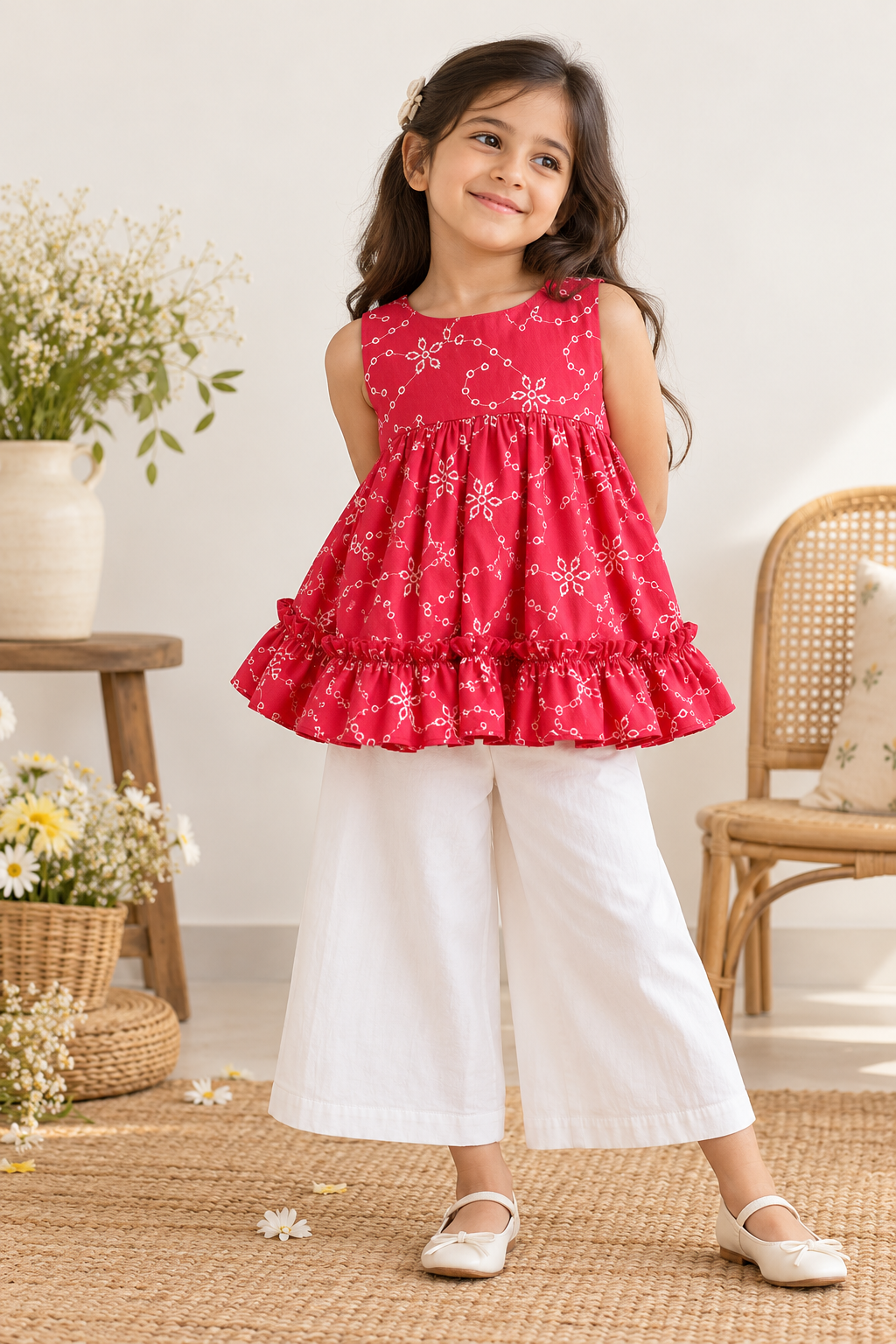 Cuddles & Ruffles Crimson Kurta Set