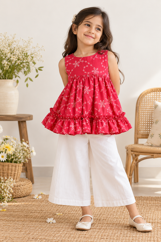 Cuddles & Ruffles Crimson Kurta Set