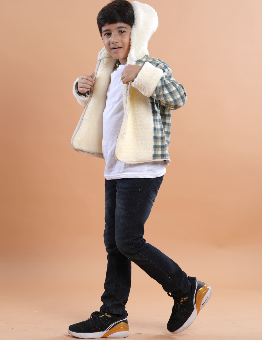Unisex Contrast Furry Hooded Winter Jacket