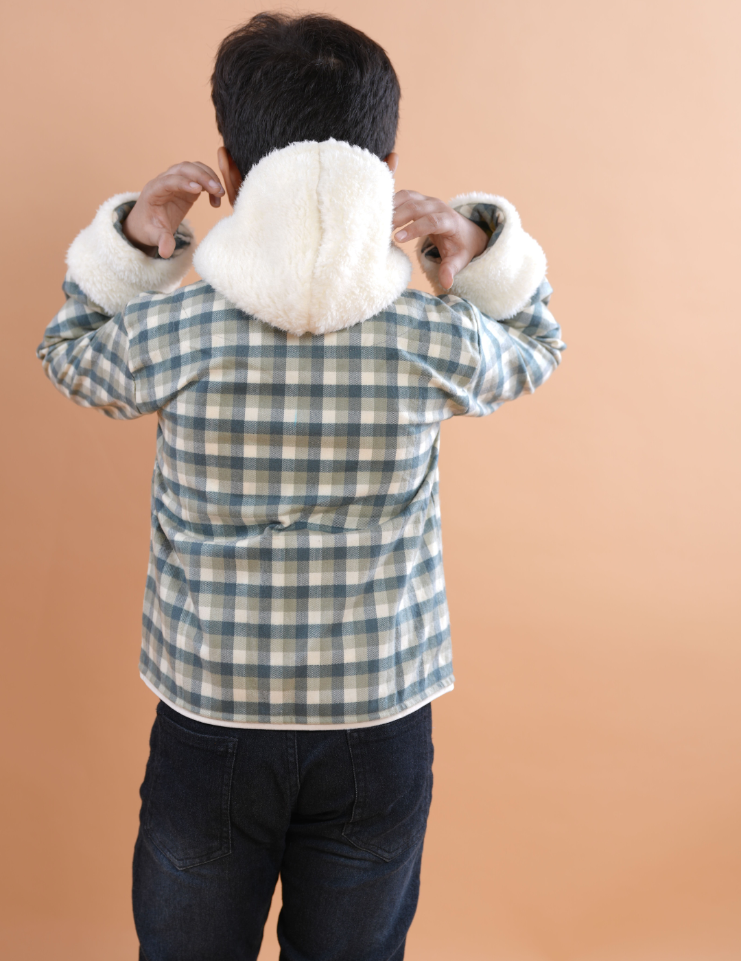 Unisex Contrast Furry Hooded Winter Jacket
