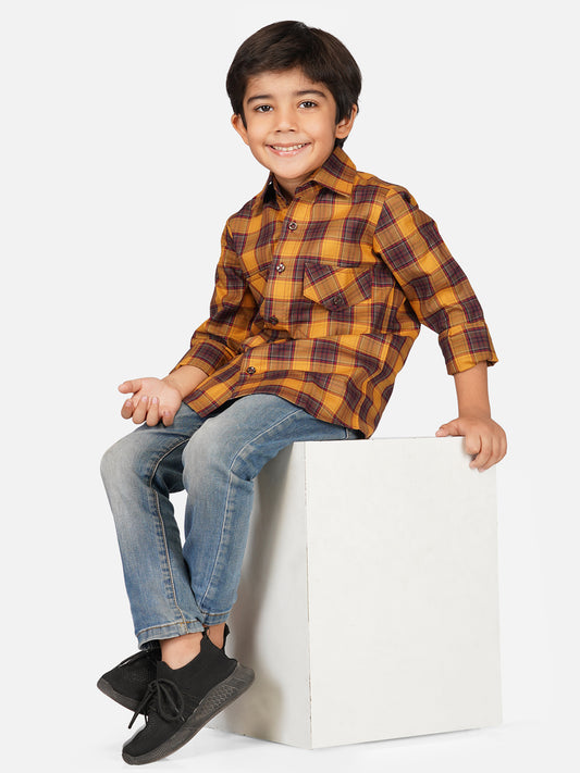 Boys relaxed fit contrast checks shirt