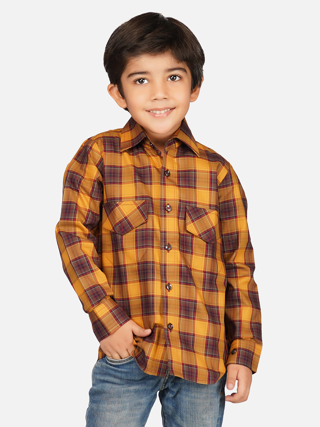 Boys relaxed fit contrast checks shirt