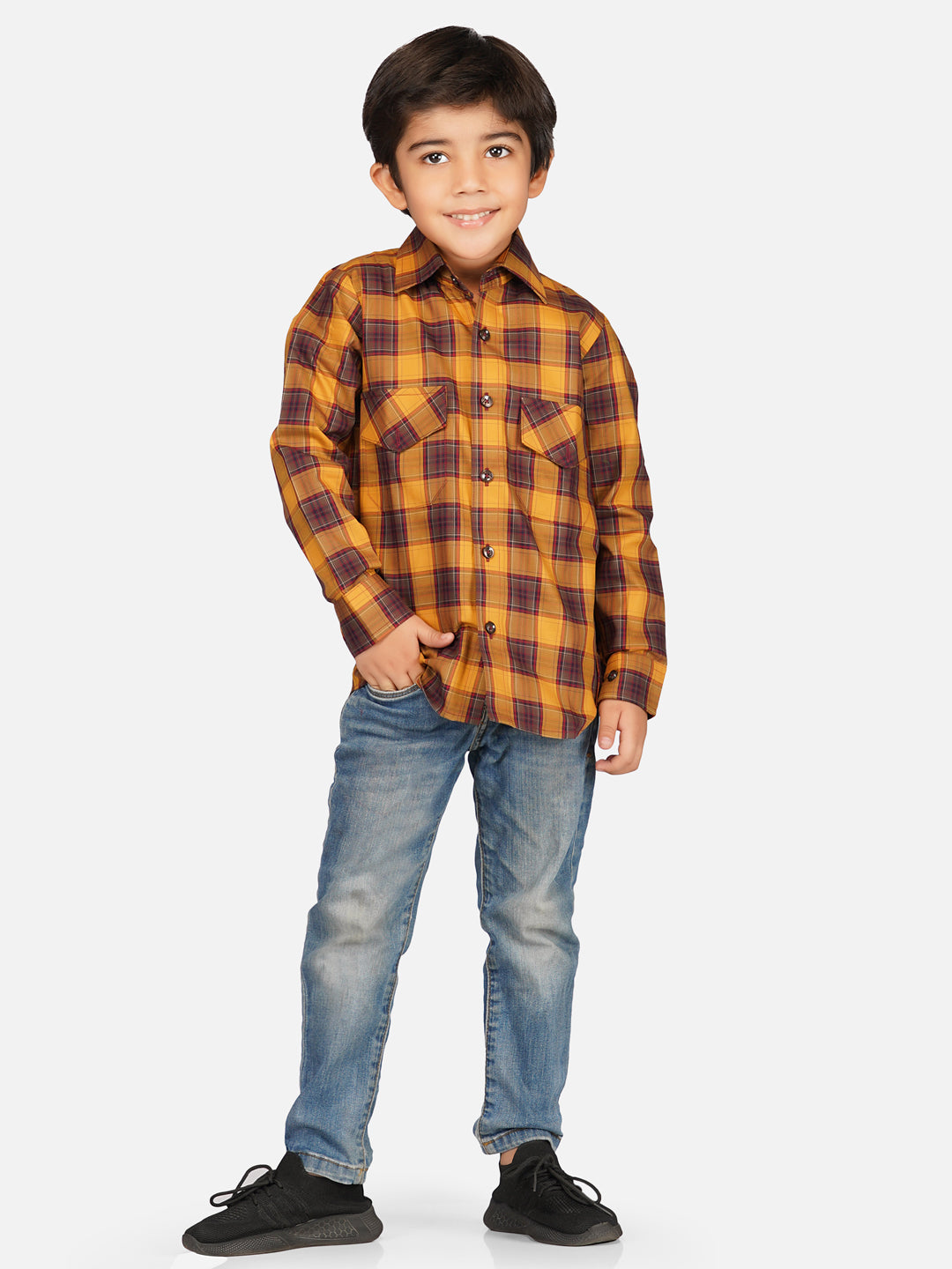 Boys relaxed fit contrast checks shirt