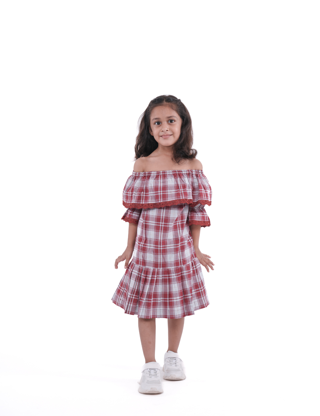 Girls Off The Shoulder Layered Gingham dress