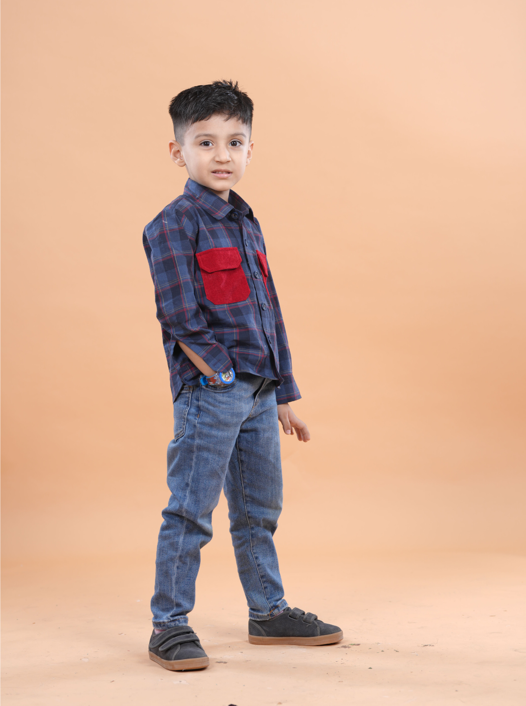 Boys Corduroy Pocket Long Sleeved Shirt