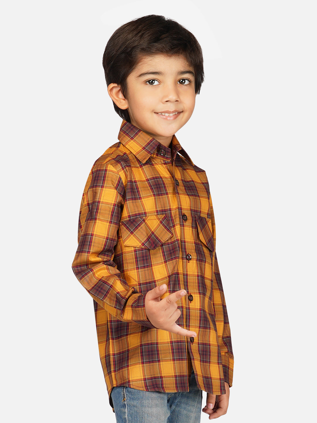 Boys relaxed fit contrast checks shirt