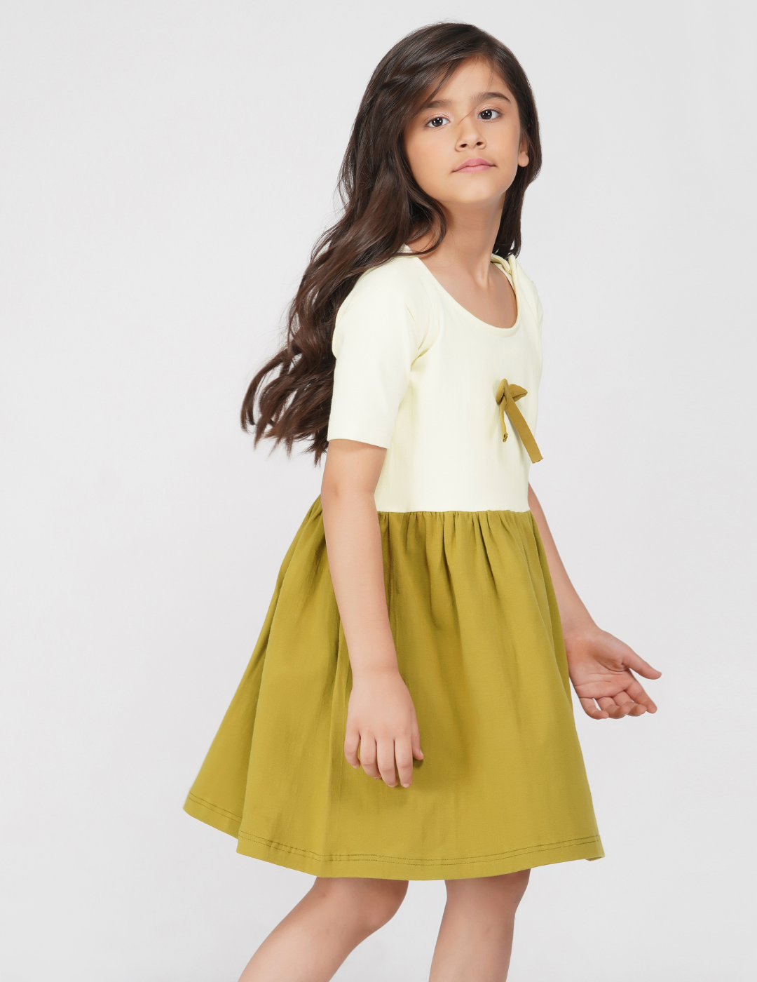 Girls Olive Colorblocked Jersey Dress