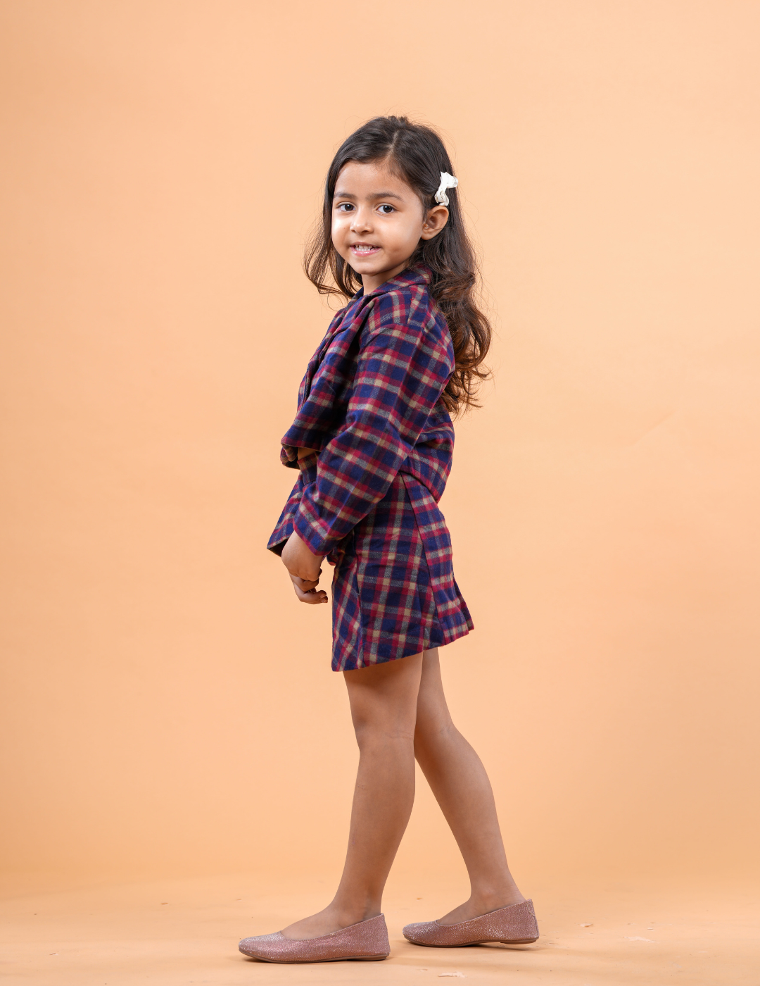 Girls Buttoned Plaid winter Skirt Set