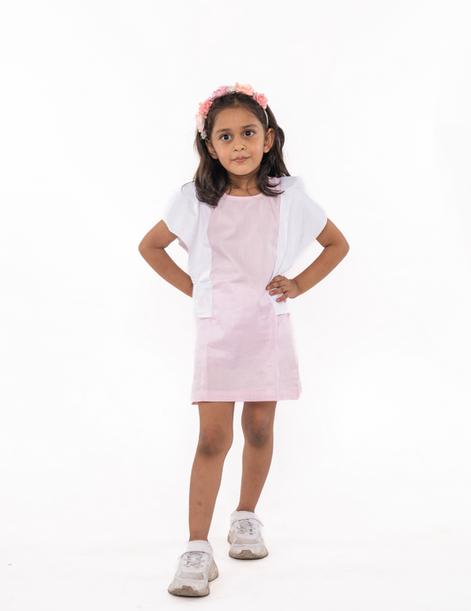 Girls Pink Butterfly Sleeved Dress