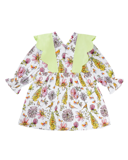 Girls Contrast Collar Floral Dress