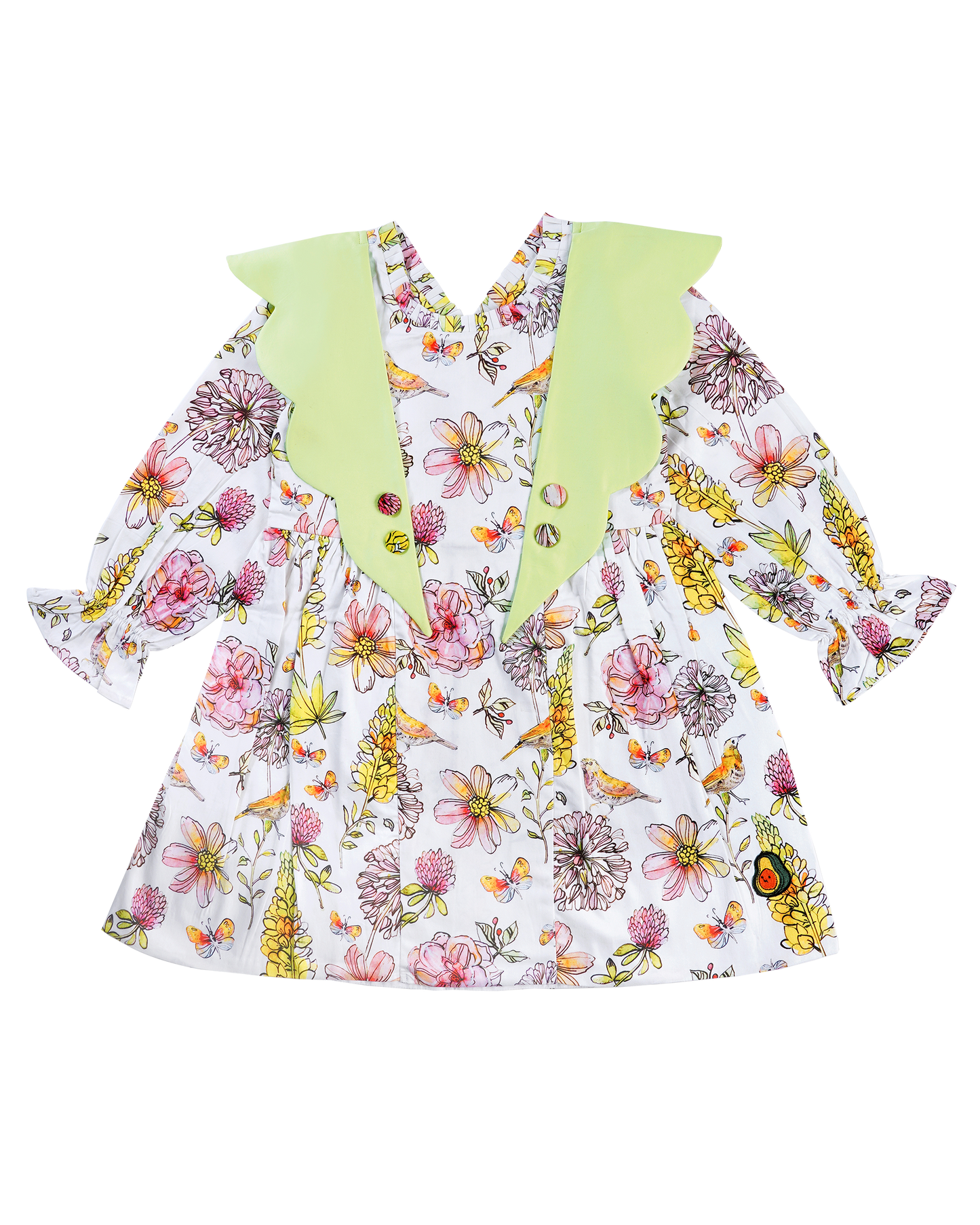 Girls Contrast Collar Floral Dress