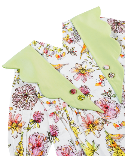 Girls Contrast Collar Floral Dress