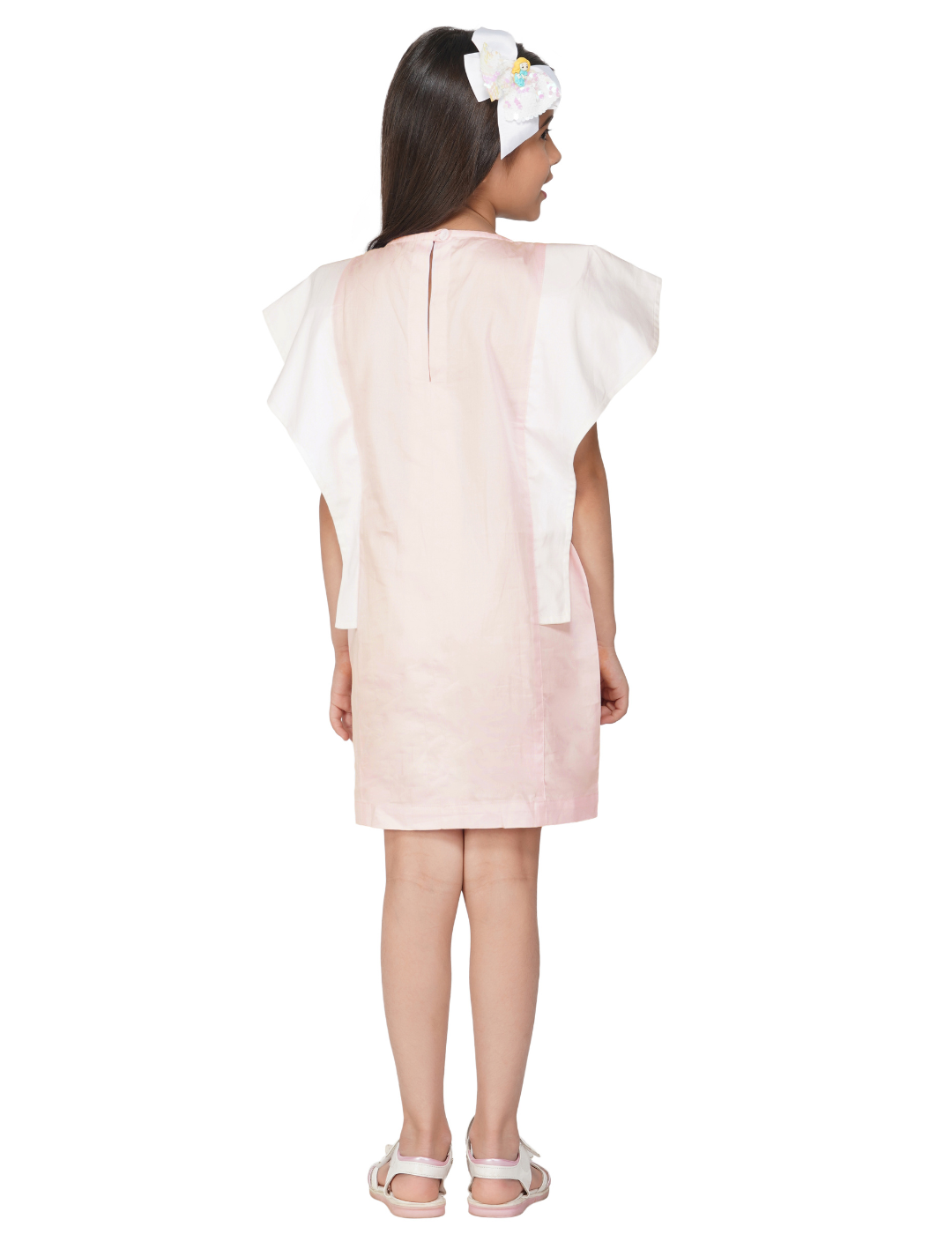 Girls Pink Butterfly Sleeved Dress