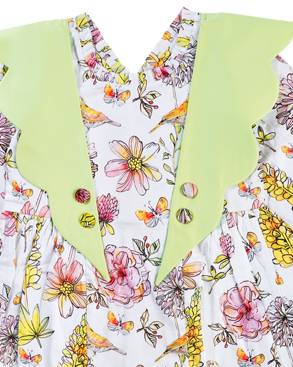 Girls Contrast Collar Floral Dress