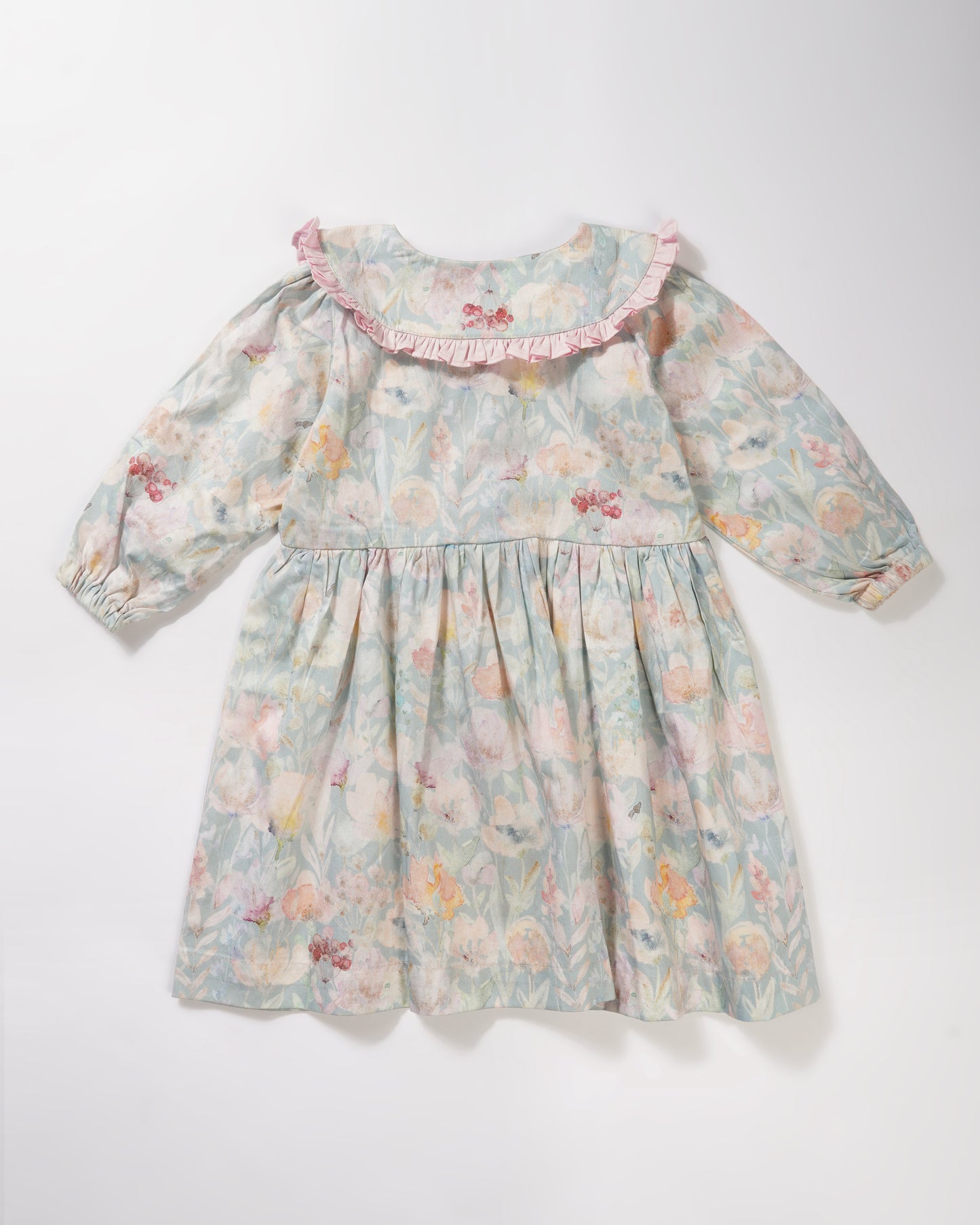 Girls Pretty Flowers Round Collar Dress