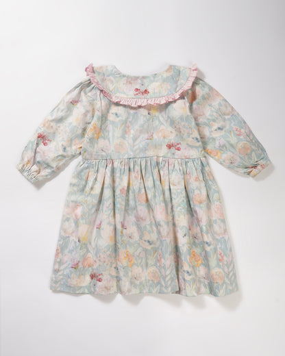 Girls Pretty Flowers Round Collar Dress