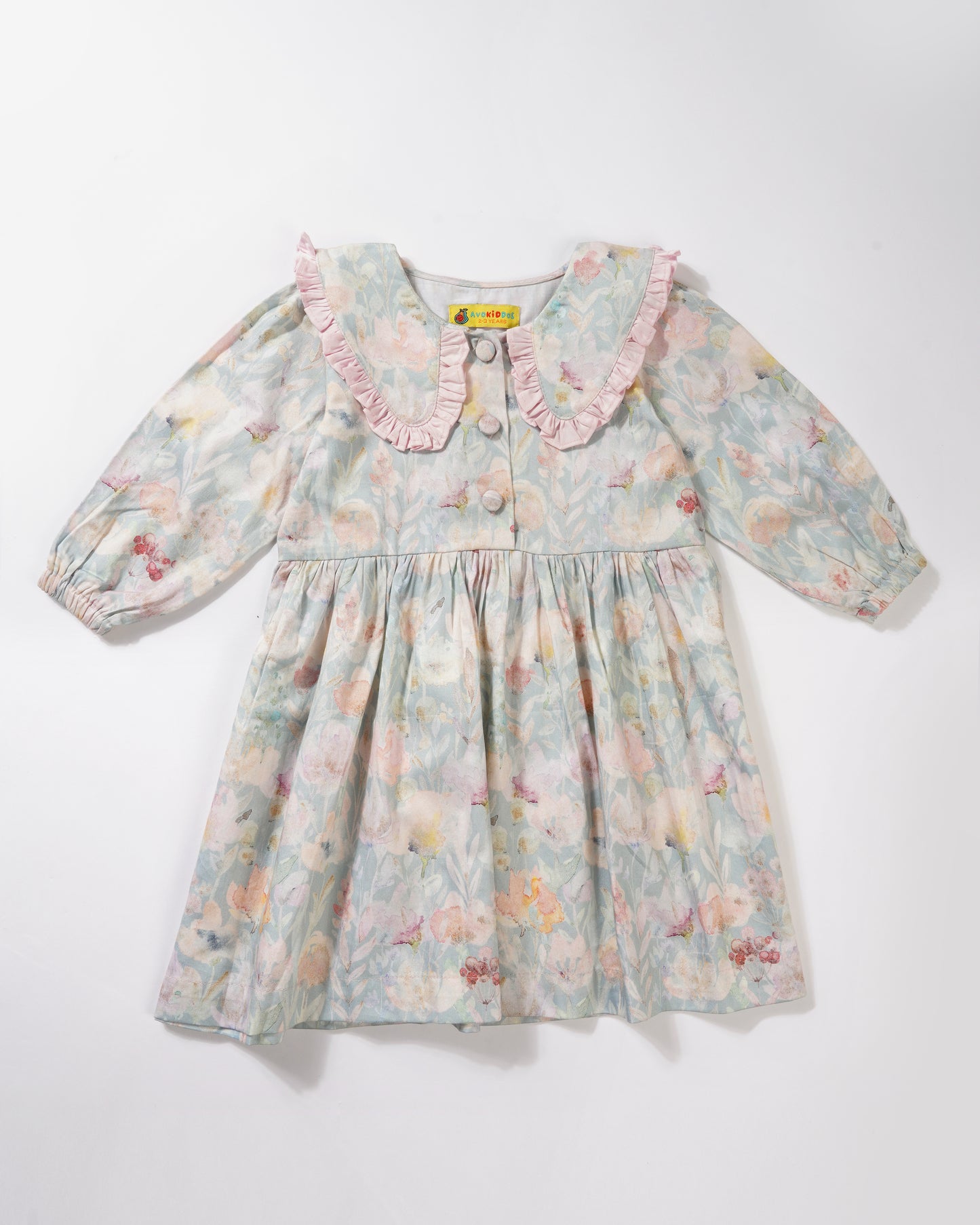 Girls Pretty Flowers Round Collar Dress