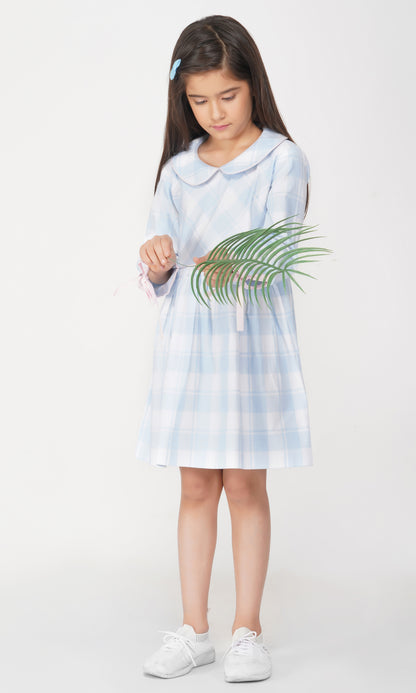 Girls gingham summer dress with pink detailing