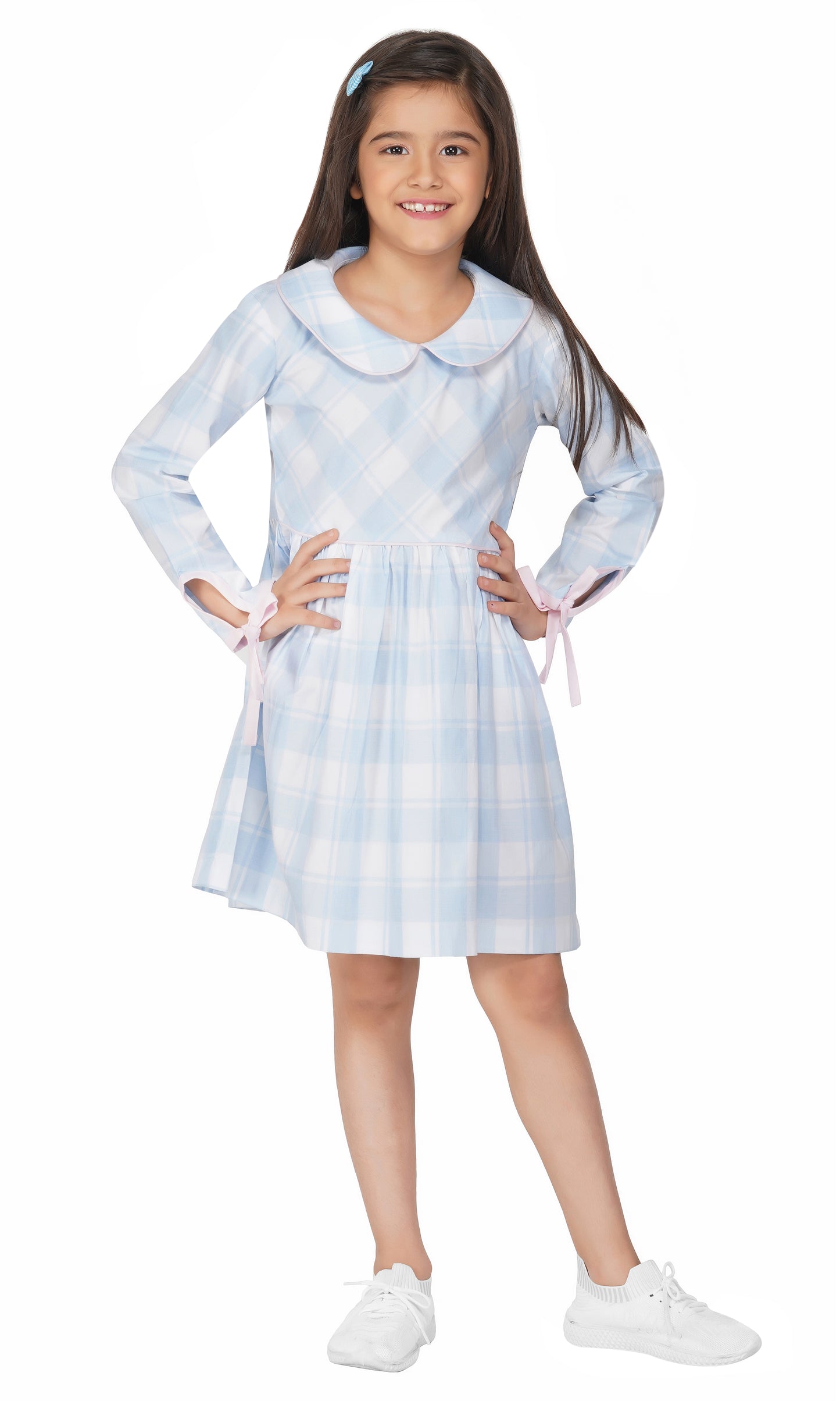 Girls gingham summer dress with pink detailing