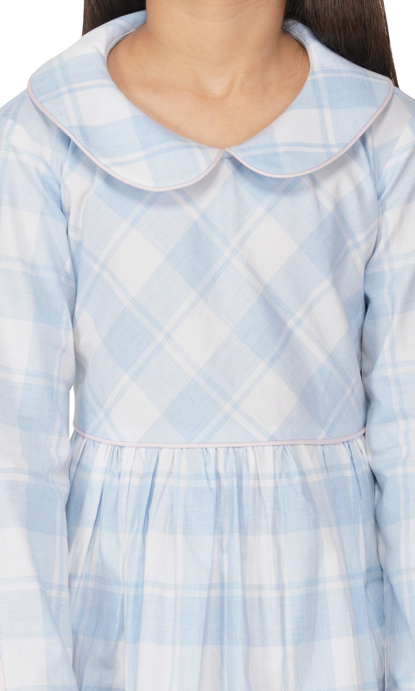 Girls gingham summer dress with pink detailing