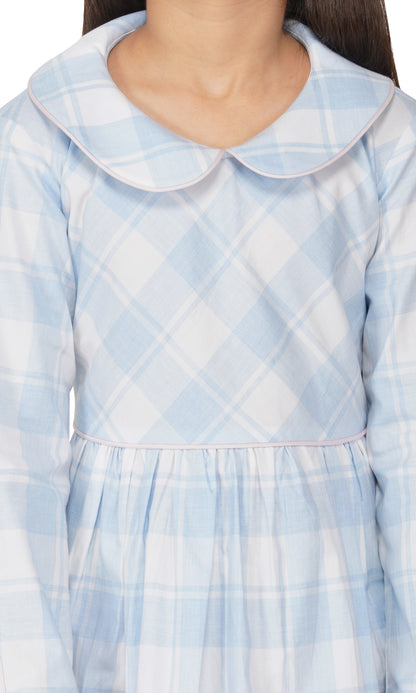 Girls gingham summer dress with pink detailing