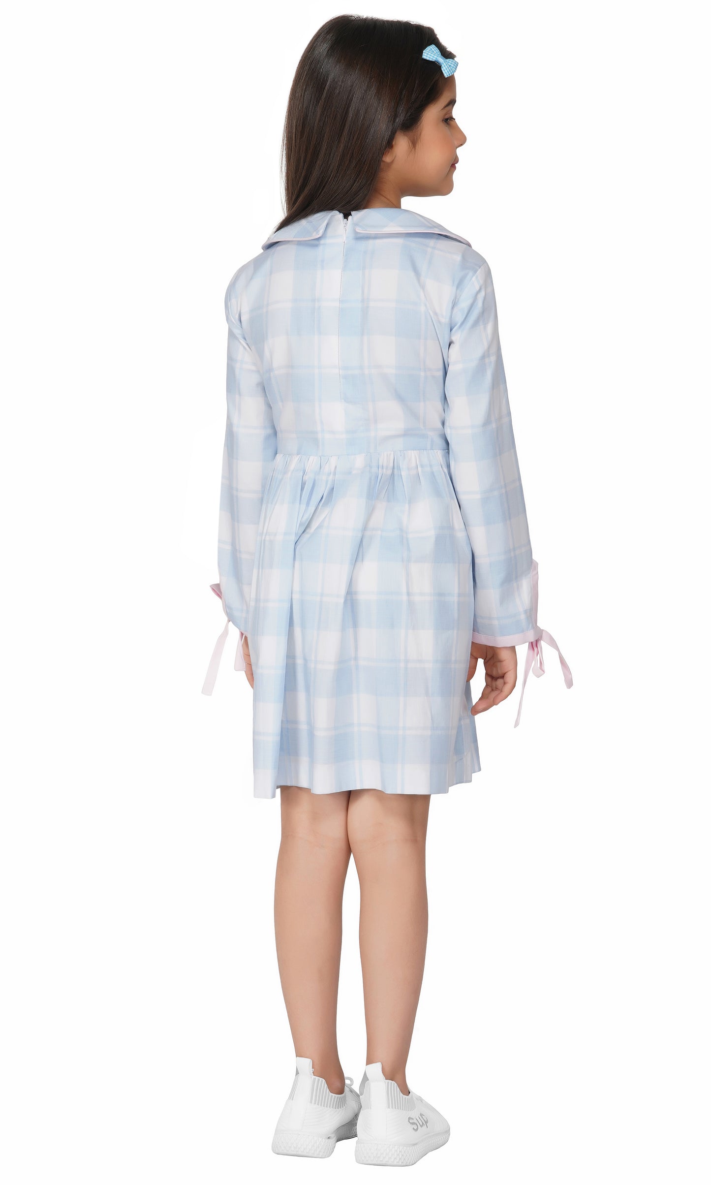 Girls gingham summer dress with pink detailing