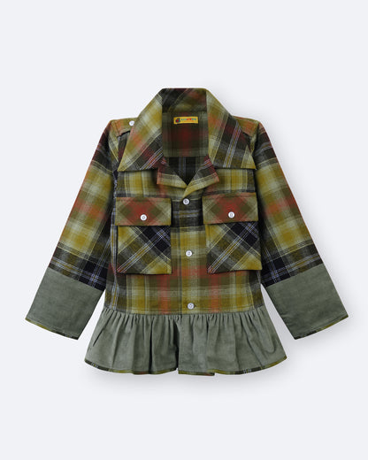 Girls Green Bean Checks Shirt